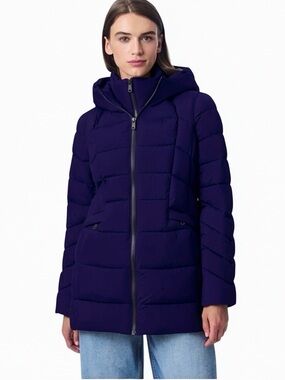 NEW Bernardo Navy Blue Cosmic Puffer Coat Jacket Ecoplume Collection size XL